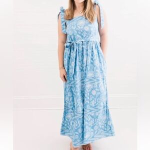 Floral Patterned blue cotton summer dress